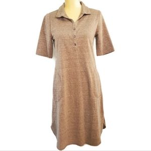 LOGO Lori Goldstein Short Sleeve Polo Dress Taupe Heather With Pockets Womens XS